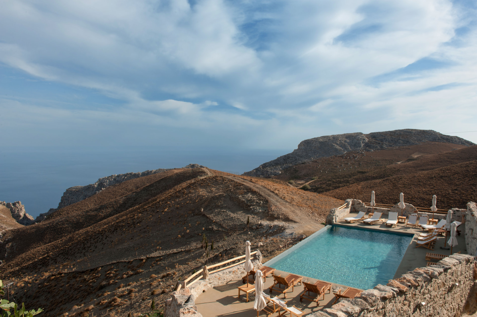 The village pool looking out over the hills and the sea